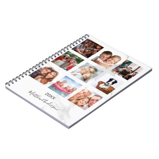 ホワイト大理石モノグラム写真コラージュ ノートブック (左側)