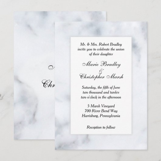 ホワイト大理石調のウェディング招待状 招待状 (正面/裏面)