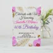 ホワイト大理石＆ピンクの蘭の誕生日招待状 招待状 (スタンド正面)