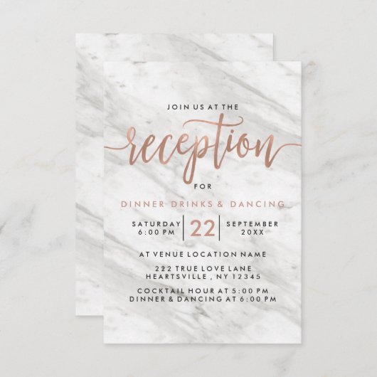 ホワイト大理石＆ローズゴールドのモダンな結婚式の披露宴 招待状 (正面/裏面)