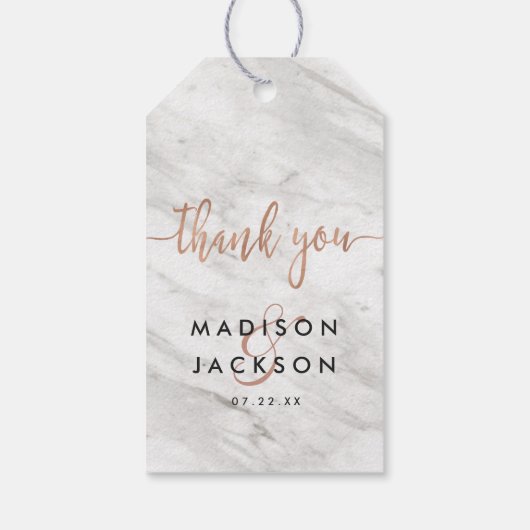ホワイト大理石＆ローズゴールドの結婚式お礼カード ギフトタグ (裏面)
