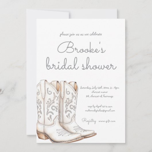 ホワイト女性のカーボーイウェスタンブライダルシャワー 招待状 (正面)