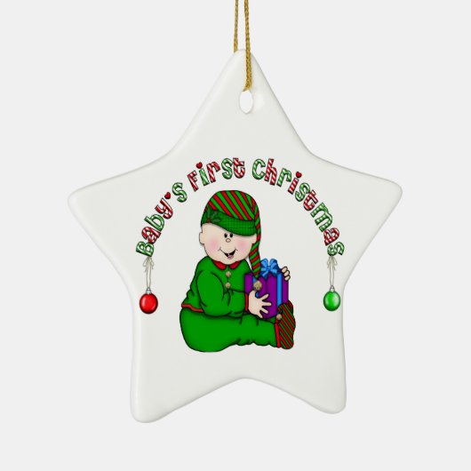 ホワイト小妖精や小人ベビー1stクリスマスオーナメント セラミックオーナメント (右)