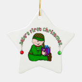 ホワイト小妖精や小人ベビー1stクリスマスオーナメント セラミックオーナメント (正面)