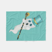 ホワイト幽霊イントップハット間抜け顔スカル杖 フリースブランケット (正面(横))