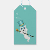 ホワイト幽霊間抜け顔入りトップハットスカル杖 ギフトタグ (裏面)