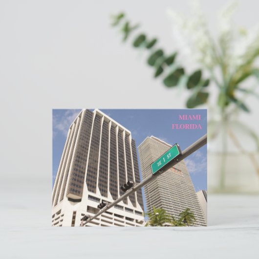 ホワイト建物のヤシの木マイアミフロリダ旅行 ポストカード (スタンド正面)