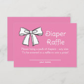ホワイト弓おむつラッフルピンクチケットエンクロージャカード 招待状 (正面/裏面)