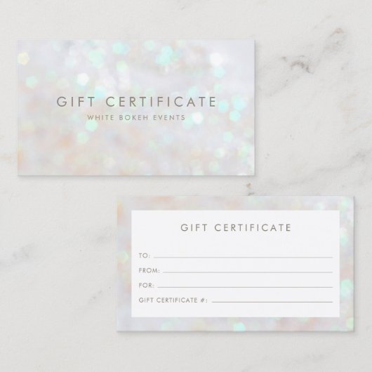 ホワイト微妙なグリッター《写真》ぼけ味ギフト証明書カード 紹介カード (正面/裏面)