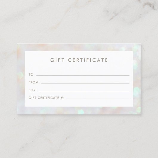 ホワイト微妙なグリッター《写真》ぼけ味ギフト証明書カード 紹介カード (裏面)