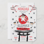 ホワイト忍者ウォリアー武術アーツ誕生日 招待状 (正面)