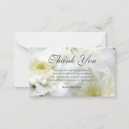 ホワイト悔やみや弔慰葬儀フローラ&写真ありがとう ノートカード (正面)