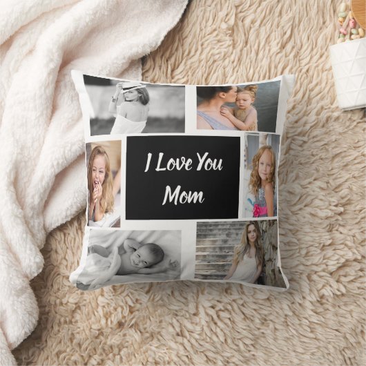 ホワイト愛するママ家族フォトコラージュ クッション (ブランケット)
