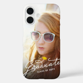 ホワイト手書きスクリプト大学院写真卒業 iPhone 16ケース