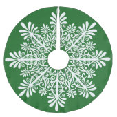 ホワイト抽象芸術スノーフレークオーバーグリーンバックラウンド ブラッシュドポリエステルツリースカート (正面)