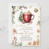 ホワイト振りかけるクッキーココアクリスマスハウスパーティー 招待状 (正面)