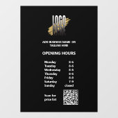 ホワイト文字の開館時間(QRコードとロゴ付き) ウィンドウサイン (シート)