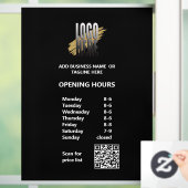 ホワイト文字の開館時間(QRコードとロゴ付き) ウィンドウサイン (ホーム)