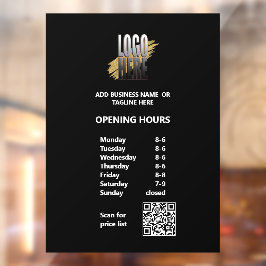 ホワイト文字の開館時間（QRコードとロゴ付き） ウィンドウサイン