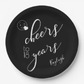 ホワイト文字オン黒モダン応援18年 ペーパープレート (正面)