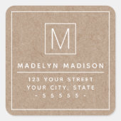 ホワイト文字クラフトルックモノグラム差出人住所 スクエアシール (正面)