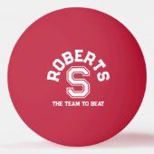 ホワイト文字スカスタムポーツのモノグラム名とチーム 卓球ボール (正面)