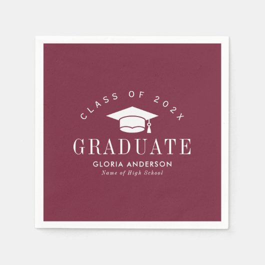 ホワイト文字マルーン卒業 スタンダードカクテルナプキン (正面)