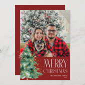 ホワイト文字レッド・メリークリスマス・ホリデーカード シーズンカード (正面/裏面)