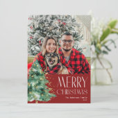 ホワイト文字レッド・メリークリスマス・ホリデーカード シーズンカード (スタンド正面)
