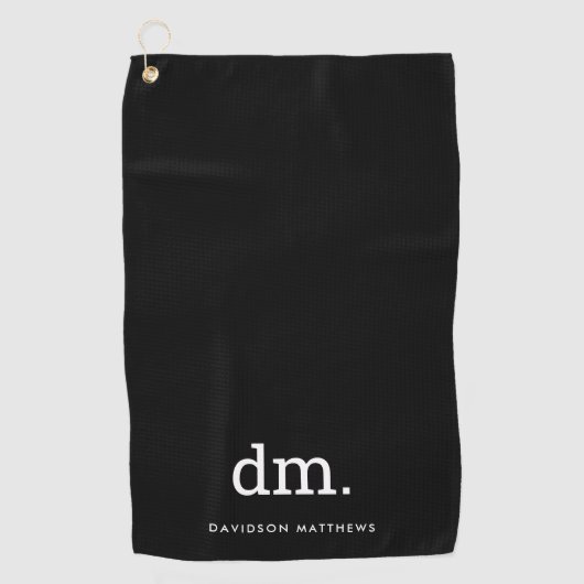 ホワイト文字付きモノグラムブラックゴルフタオル ゴルフタオル (正面)
