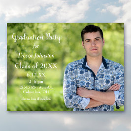 ホワイト文字卒業パーティー招待状 ポストカード