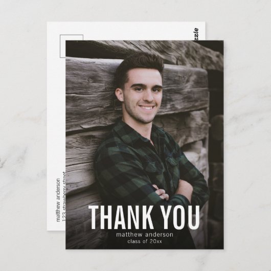 ホワイト文字男性ありがとう卒業はがき ポストカード (正面/裏面)