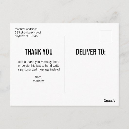 ホワイト文字男性ありがとう卒業はがき ポストカード (裏面)