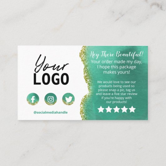 ホワイト文字金ゴールドティール(緑がかった色)エーゲート購入ありがとう 名刺 (裏面)