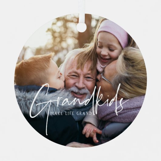 ホワイト文字 |孫が人生を大きなフォトオルナムに メタルオーナメント (正面)