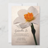 ホワイト春ダフォディルフラワーブライダルシャワー 招待状 (正面)