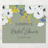 ホワイト春フローラブーケブライダルシャワー スパークリングワインラベル (シングルラベル)