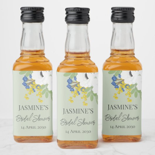 ホワイト春フローラブーケブライダルシャワー リキュールボトルラベル (ボトル)
