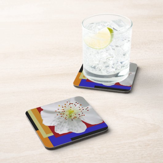 ホワイト春ブロッサムファインアート幾何カラフル的 コースター (右側)