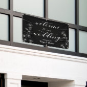 ホワイト書道フローラブラック結婚ウェルカム 横断幕 (ビルの外側)