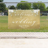 ホワイト書道金ゴールドフローラ結婚歓迎 横断幕 (インサイチュ)