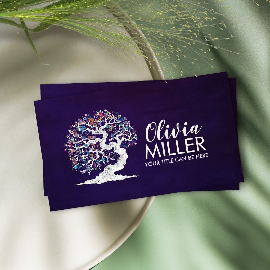 ホワイト桜ツリーカラフル – ブロッサム 名刺