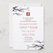 ホワイト桜レッドダブル中国のハピネス結婚ズ 招待状 (裏面)