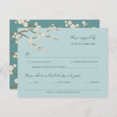 ホワイト桜禅さくらんぼ咲きアジア結婚の 出欠カード (正面/裏面)