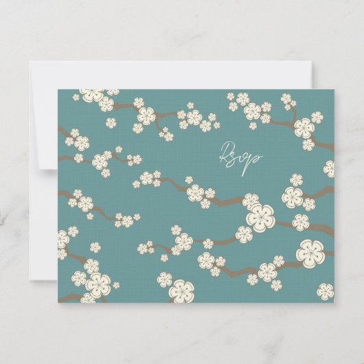 ホワイト桜禅さくらんぼ咲きアジア結婚の 出欠カード (裏面)