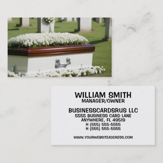 ホワイト棺の墓地側葬儀ホームディレクター 名刺 (正面/裏面)