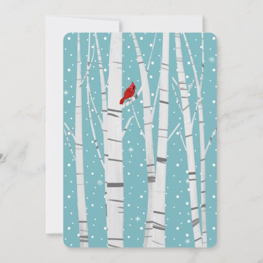 ホワイト樺の木とスノーフレークスクリスマス(鳥)ショウジョウコウカンチョウ 招待状 (裏面)
