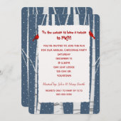 ホワイト樺の木とスノーフレークスクリスマス(鳥)ショウジョウコウカンチョウ 招待状 (正面/裏面)