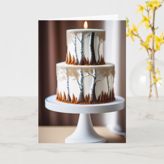 ホワイト樺の木の木とかわいらし深紅色誕生日 カード (黄色い花)