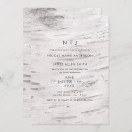 ホワイト樺の木ウッドバ素朴ンカントリーウェディング 招待状